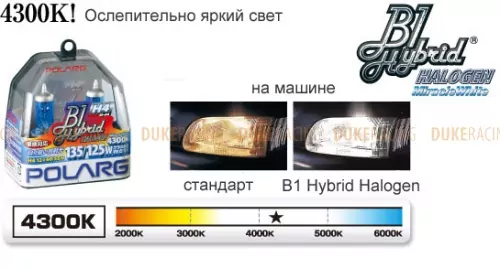 Лампы галогенные Polarg B1 Hybrid Halogen M-66 9006(HB4) 12V 55W(100W) 4300K фото 2