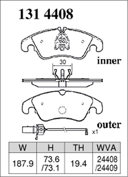 Тормозные колодки Dixcel EXTRA Speed ES 1314408 19,4 мм Audi A4 3.2 FSI QUATTRO 08/3-, A5 3.2 FSI QUATTRO 08/8- , передние фото 1