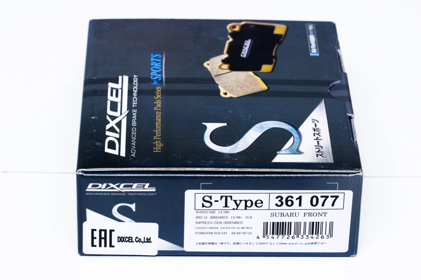 Тормозные  колодки Dixcel S type S-361077 (EP357, OEM 26296FE040, 26296FE100) Subaru Brembo® 4pot передние фото 1